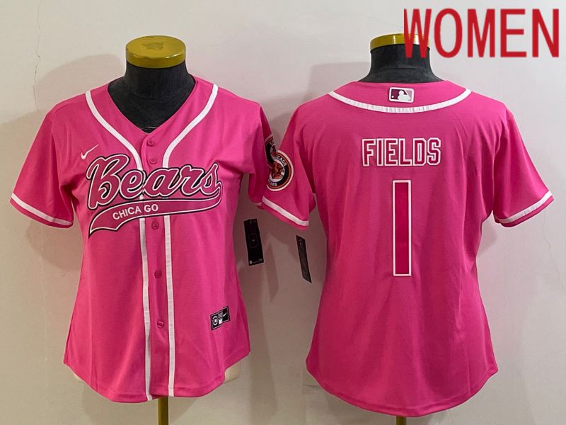 Women Chicago Bears #1 Fields Pink 2022 Nike Co branded NFL Jerseys